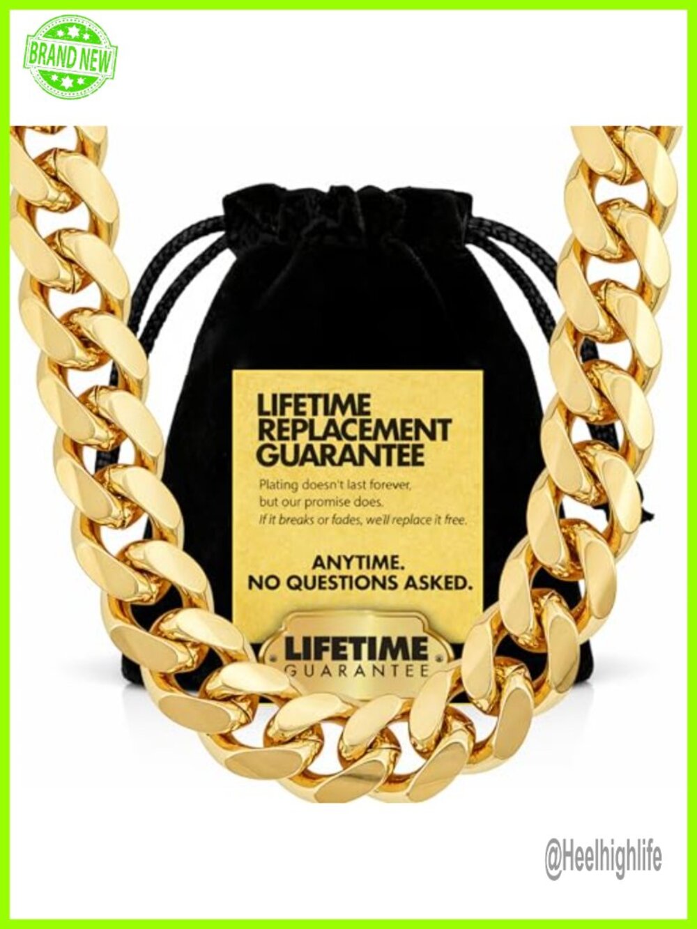 11mm Gold Plated Bronze Cuban Link Chain Necklace Lobster Clasp